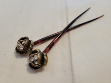 Vtg pair 6" faux tortoise shell flower with rhinestones hair stick pins