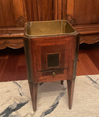 RARE GEORGE III SATINWOOD WOOD INLAID FREESTANDING COPPER CHAMPAGNE WINE COOLER