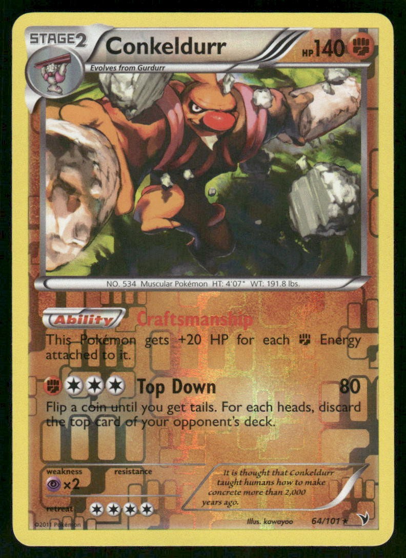 Conkeldurr (64) 64/101 Holo Rare Reverse Holo NM Pokemon Noble Victories