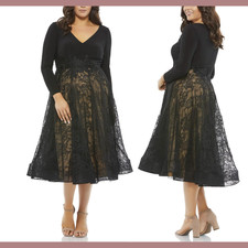 NWT Mac Duggal [ PLUS 20W ] 67897 Long Sleeve Jersey & Lace Cocktail Dress #S797