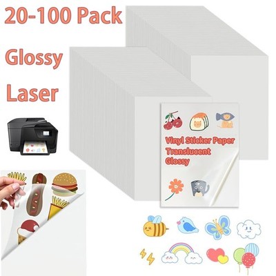 20-100 A4 Printable Vinyl Sticker Paper 8.5x11 Self Adhesive DIY Decal For Laser