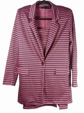 ASOS 2 Piece Pink & Black Houndstooth Mini Dress Oversized Blazer Jacket Size 4