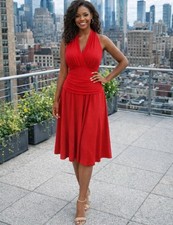 Nine West Red Halter Cocktail Dress Size 8 Midi Ruched Club Y2k Party Holiday