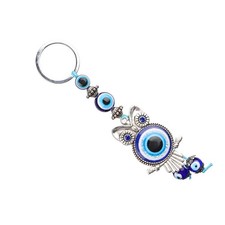 Blue Evil Eye Owl Keychain Key Ring Home Decor Turkish Glass Amulet Charm