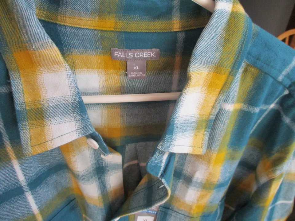 New Falls Creek Men's Flannel Button Up Shirt,Teal & Yellow,Size Xlg - Image 4 of 4