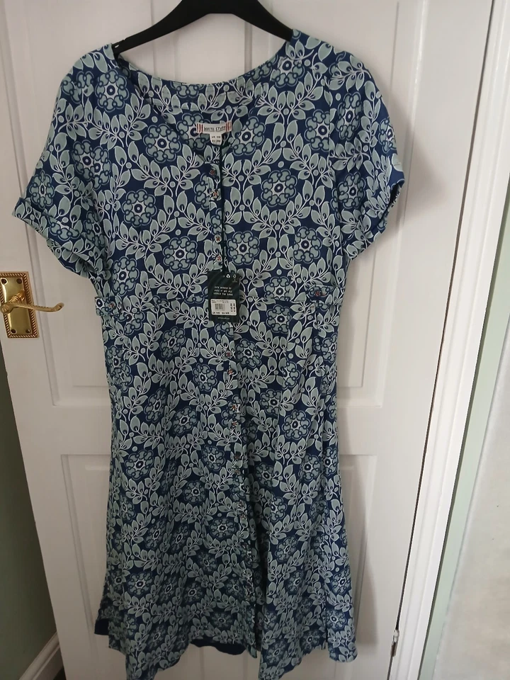 BNWT Lovely White Stuff Ivy Blue Mix Linen V-Neck Midi Dress Size 10R (RRP£85) - Image 2 of 4
