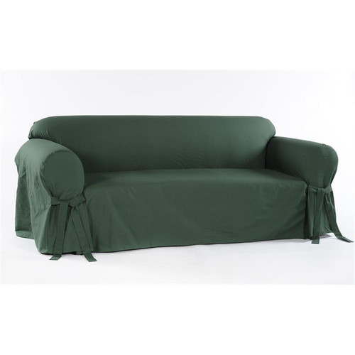 Cotton Duck One Piece Loveseat Slipcover in Hunter Green - Picture 1 of 2