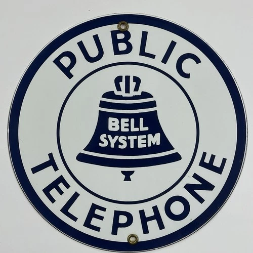 Vintage Bell System Public Telephone Sign Porcelain Enamel Pay Phone Sign