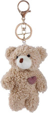 Brown Bear Pink Heart Plush Stuffed Keychain For Backpack, Plush Soft Cotton Key