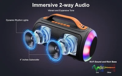 Bluetooth Speakers, Portable Wireless Speaker 20W PEAK Power Boombox w HD Sound