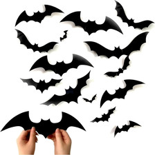 140 Pcs Bats Halloween Wall Decorations Party Supplies, Realistic PVC 3D Black