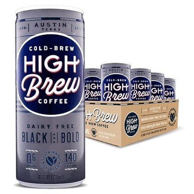 High Brew Black & Bold Cold Brew Coffee, Caffeinated, Dairy Free, 8 Ounces (P...