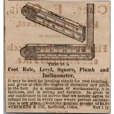 Stephens & Co Foot Rule Level Square Plumb Riverton CT 1878 Clipping SAI4-M5