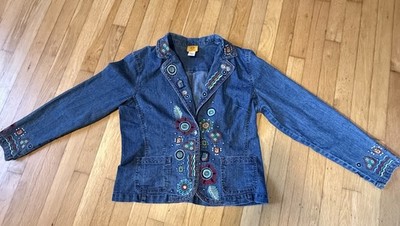Ruby Rd Embroidered denim jacket Beautiful Southwest Hippie Boho Sz 8.  C65