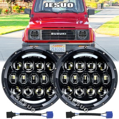 Pair Dot 7'' inch LED Round Headlights DRL Hi/Lo Beam For Suzuki Samurai SJ410 2x