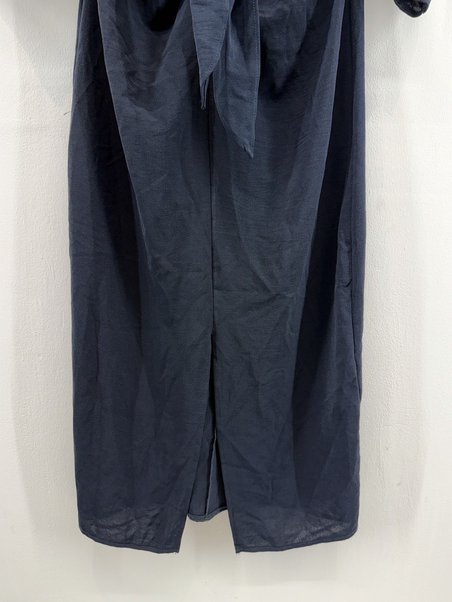 Zara Womens Black Long Sleeve Lightweight Knot Tie Front Midi Dress Size S View 4
