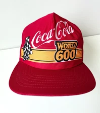 Vintage Coca-Cola NASCAR World 600 Trucker Hat Snapback Racing Cap USA 80s Promo