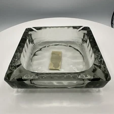 Von Pok & Chang Clear Glass Square Vintage Ashtray Cigar Heavy 5 3/4" x5 3/4"