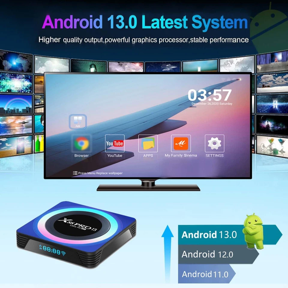 Android Tv Box,X13 Android 13.0 TV BOX 4GB RAM 64GB ROM RK3528 Quad-Core 64Bit C - Immagine 2 di 4