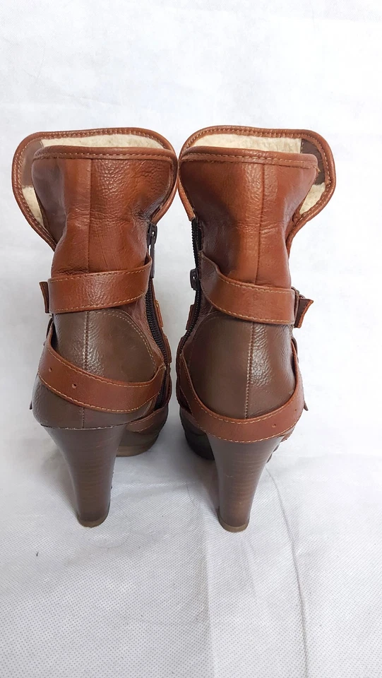 Botas de Tacón de Cuero Marrón, Mustang Zapatos Cálidos, Botines de Invierno Vintage, Talla 39 Foto 3 de 4
