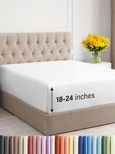 Extra Deep Cal King Fitted Sheet - Hotel Luxury Single Fitted Sheet Only - Sh...