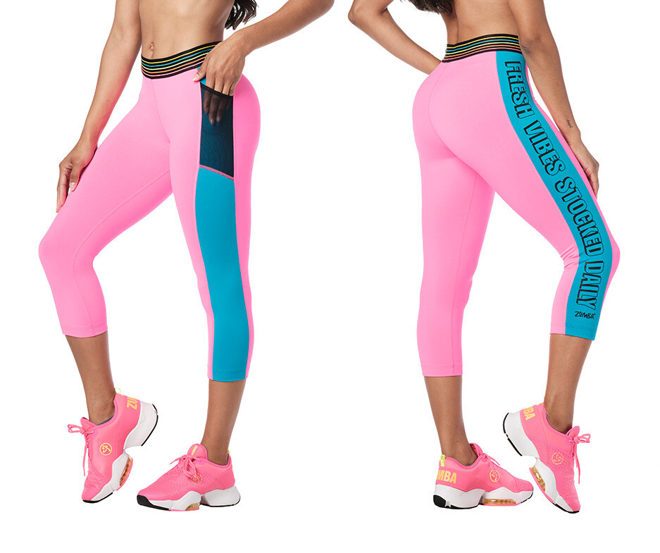 新作!ズンバZumba Love High Waisted Crop Leggings-Gumball NWT Zumba Love High Waisted Crop Leggings XS Black / Gumball