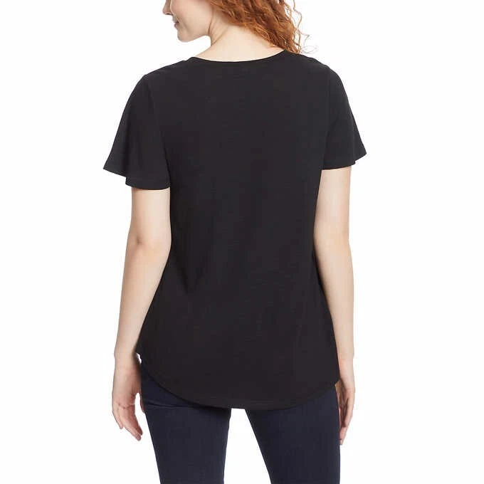 NWoT Jessica Simpson Women's Flutter Sleeve V-Neck Tee Black Size M $60 4D116 - Image 2 of 3