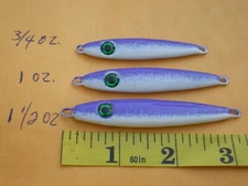 12 PCS MINNOW SPOON JIG/LURE BAIT 1-1/2,1,3/4 OZ. 4 EACH PURPLE/WHITE-GREEN EYE