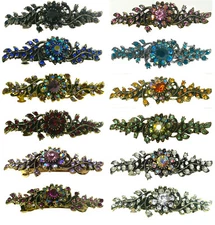Mid Size Metal Barrette Sparkly Crystal French ClipBarrette 14 Colors 5A86600-1