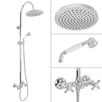 Welfenstein Nostalgie Set Regenbrause Aufputz Dusche Kreuzgriff Retro 2D-1482