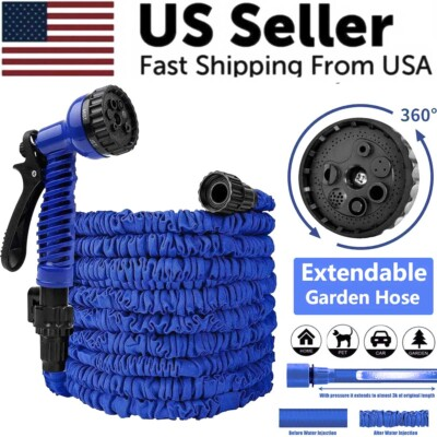 #ad Expanding Expandable Flexible Garden Water Hose w Spray Nozzle 25 50 75 100ft $9.59