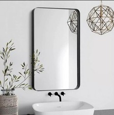 TOOLKISS Vanity Mirrors Aluminum Framed Deluxe Glass Floating Rectangular Black