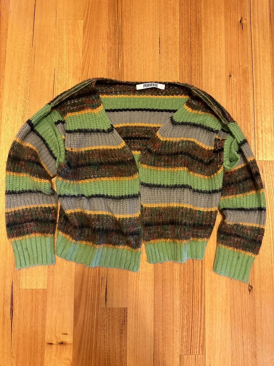 RRP$574) PERVERZE JAPAN Gradient Stripe Wide Cardigan / Green Size 