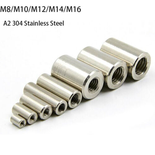 M8 M10 -M16 Female Threaded Sleeve Rod Bar Stud Round Connector Nut Bolt Fixings - Picture 1 of 6