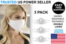 3 Pack White Face Mask Cotton Double Layer Cover Washable Reusable Unisex USA
