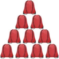 10 String Drawstring Backpack Cinch Sack Gym Tote Bag Sport Crafts RED 15" x 13"