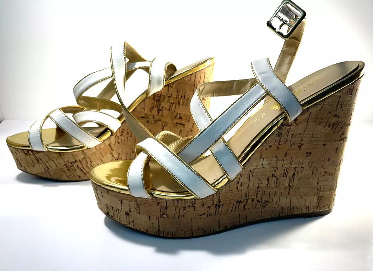 Cork wedge shop sandals white