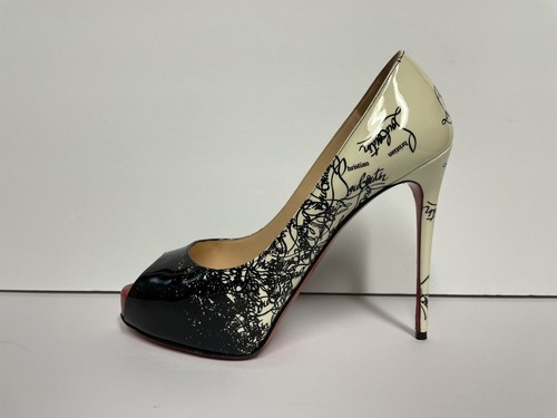Christian Louboutin New Very Prive Patent Leather Pumps Heels Black Ivory 37/6.5 - Picture 2 of 13