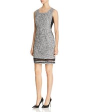 New $648 Elie Tahari Women'S Black Mixed-Media Sleeveless Tweed Sheath Dress 10