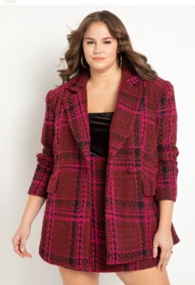 ELOQUII Women's Plus Size 16 Bold Tweed Blazer Skirt Suit Set
