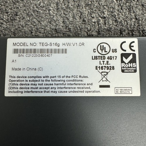 TRENDnet TEG-S16g 16-port Gigabit GREENnet Switch (Rack Mount) - Picture 6 of 9