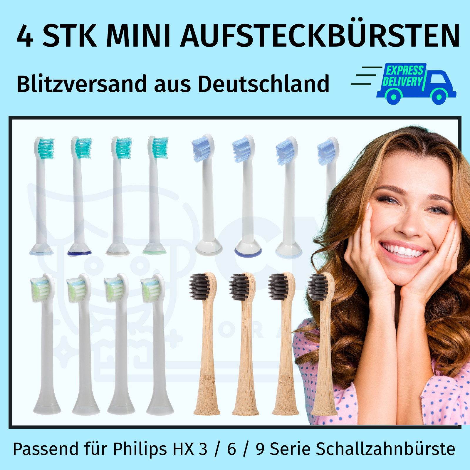 4 MINI Ersatzbürsten für Philips Sonicare Aufsteckbürsten - Modellauswahl