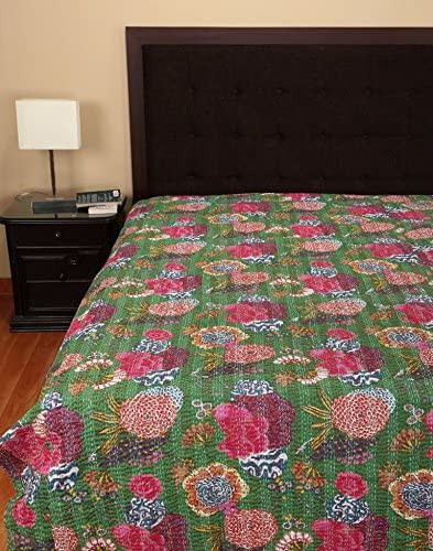 90"x108 In Fruit Print Green Throw Kantha Quilt Cotton Bedding Decor Quilt - Picture 1 of 5