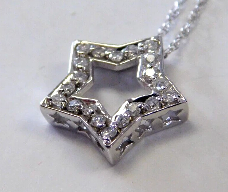 Nuevo collar de 18" estrella de diamantes de 1/3 quilates de oro blanco de 10 quilates para dama 1,8 g Foto 4 de 4