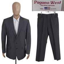 Vintage Pagano West USA Two Piece Gray Western Cowboy Rockabilly Suit 42L 34X29