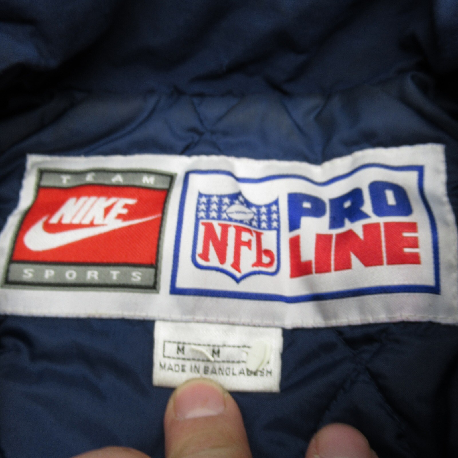 SACAI X NIKE Giacca vintage Denver Broncos uomo media Nike NFL Pro Line blu trapuntata foderata RARA