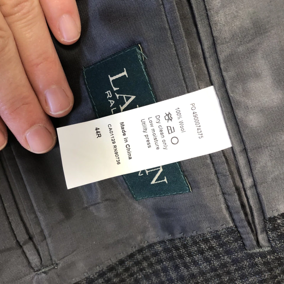 Ralph Lauren DESIGNER Black Sport Coat MODERN Gray CHECK Jacket Wool Blazer 46 R - Image 2 of 4