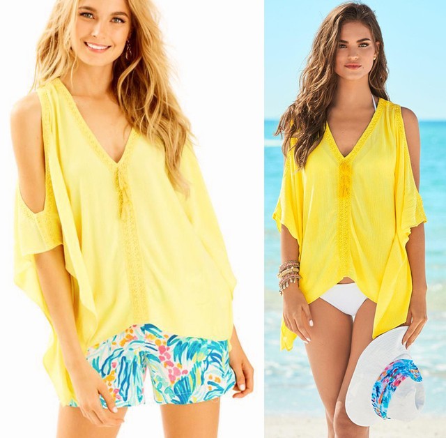 yellow open shoulder top