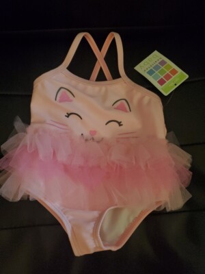 Healthtex Baby Girl 3-6 Month Kitty Gumball Pink One Piece Bathing Suit 