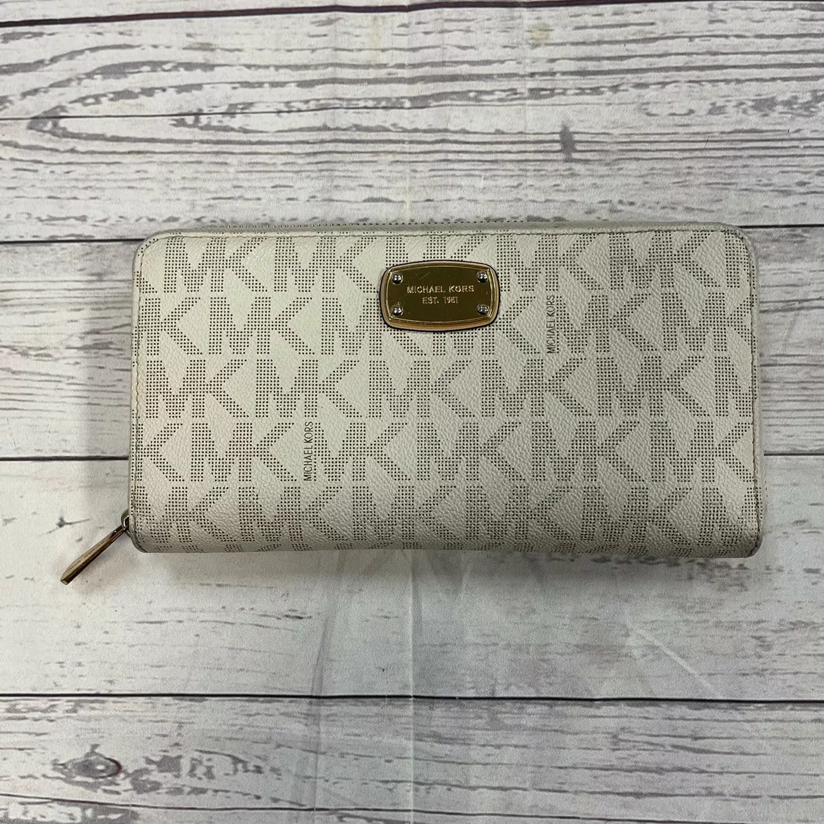 Michael Kors Jet Set Travel Zip Around PVC Wallet Large White 35H5GJSZ7B